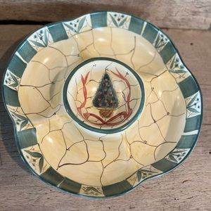 Laurie Gates 1997 Christmas Topiary Vegetable Serving Platter with Relish Cup